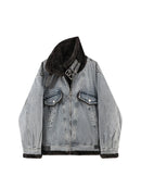 Women Denim Jacket Vintage Style Harajuku Long Sleeve Plush Jean Coat Streetwear Outwear Tops