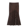 Women Lace Satin Split Midi Skirt High Waist Summer Long Skirts for Female Casual