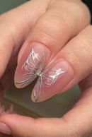 24pcs Pink Butterfly Fake Nails Bowknot Pearl Design Reusable Press On Nails for Women