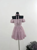 Summer French Vintage Dress Women Mini Frocks Evening Party Mesh