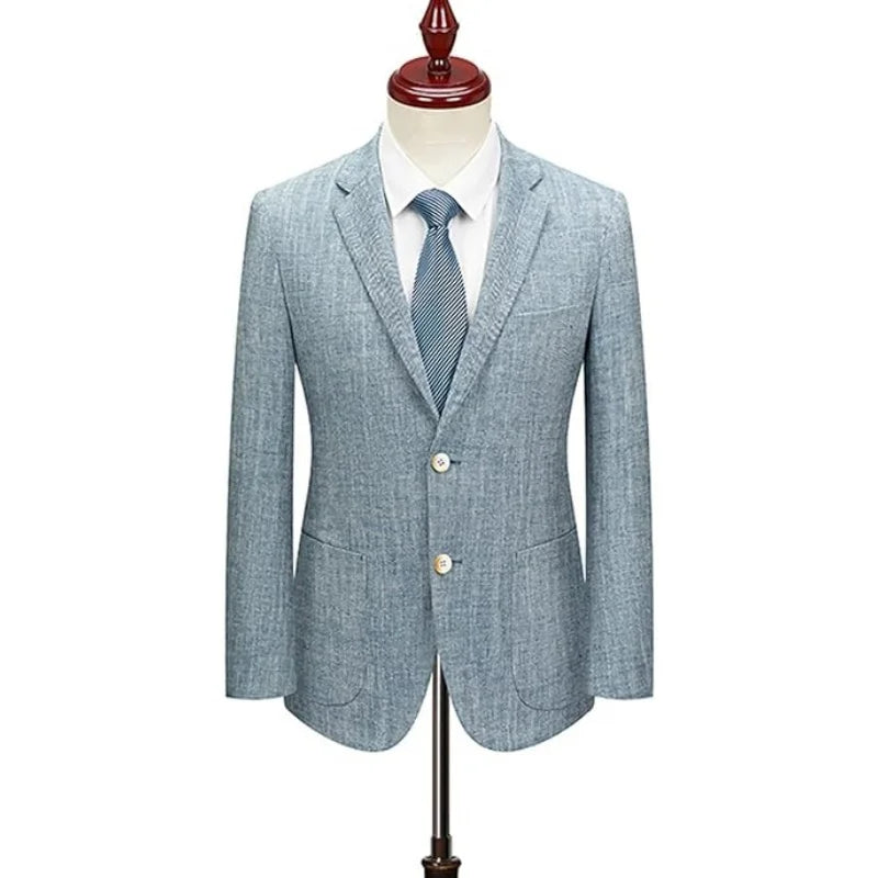 Men Linen Suit Jacket - Lightweight Breathable Summer Blazer for Beach Wedding Casual Party Business Casual