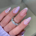 Wearable Almond Fake Nail with Halo Stained Purple Design Short Oval False Nails Round Head Press on Nails
