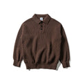 Brown ribbed knit sweater with collar on a white background obroi