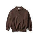 Brown ribbed knit sweater with collar on a white background obroi