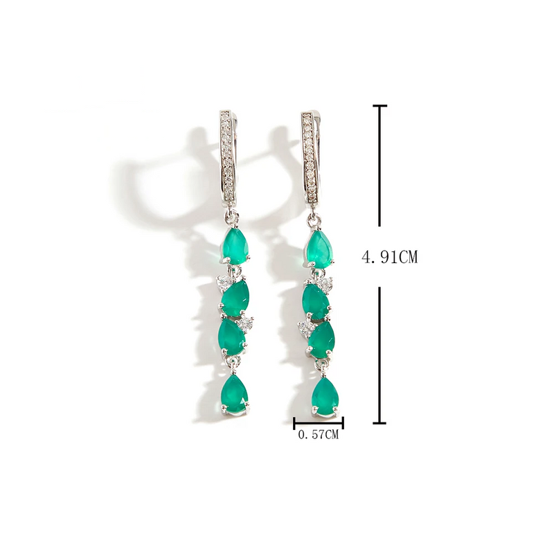 Elegant Natural Green agate sterling Silver earrings Women's and girls birthday fine jewelry