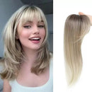 Person with blonde hair and a close-up of a blonde hair extension, Obroi