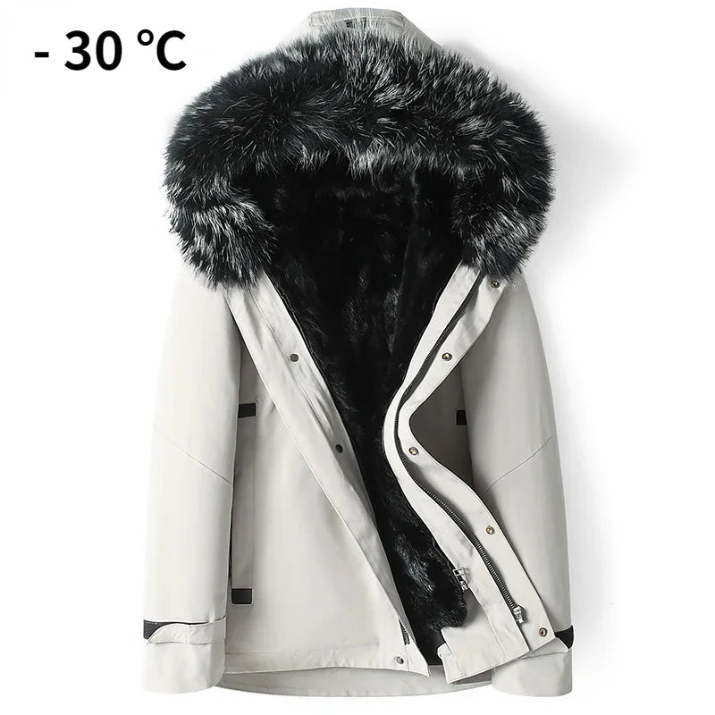 Short Fur Coat Men Coats Winter Thickened Parkas Men Clothing Mink Fur Liner Detachable Jackets with Fur Collar