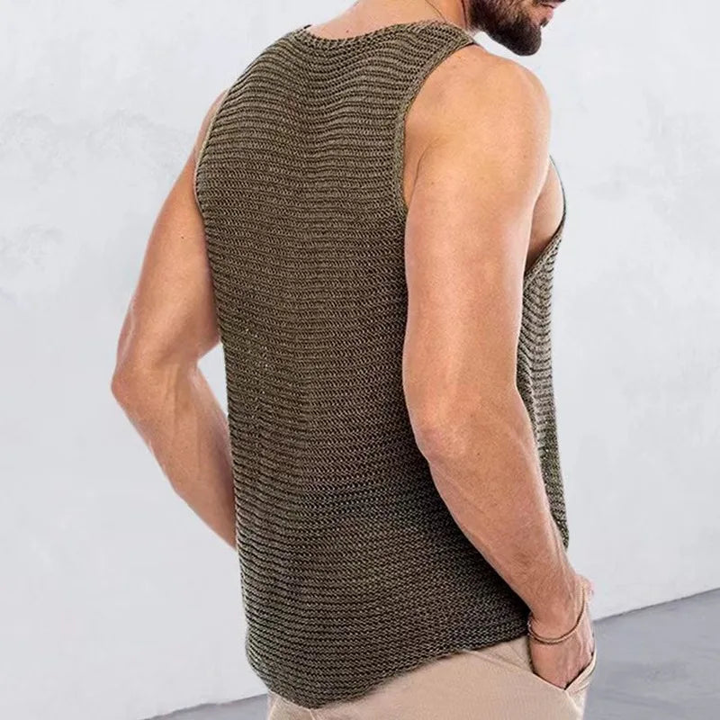 Summer Men Knitted Casual Sleeveless Shirt Man Basketball Tops Slim Sport Vest Singlets Male Clothes