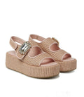 Summer Platform Sandals Ladies Outdoor Crystal Square Buckles Sand Color Raffia Wedge Sandal for Women