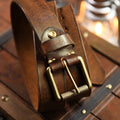Handmade Extra Thick Men's Belt Brass Pin Buckle Genuine Leather Jeans Tooling Motorcycle Belt