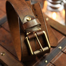 Handmade Extra Thick Men's Belt Brass Pin Buckle Genuine Leather Jeans Tooling Motorcycle Belt
