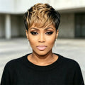 Pixie Cut Wig Wig Bangs Black Blonde Curly Layer Real Human Hair Wig For Women Females Daily Gathering Wear