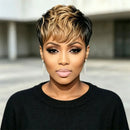 Pixie Cut Wig Wig Bangs Black Blonde Curly Layer Real Human Hair Wig For Women Females Daily Gathering Wear