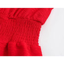 Summer Women Cross V Neck Flying Sleeve Red Party Dress Vintage Elastic Waist Mini Ladies Elegant Dresses