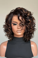 Wear & Go Blonde Highlight Curly Human Hair Wig Lace Short Bob Bouncy Loose Curly Wig For Women