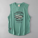 Green sleeveless shirt with racing-themed graphic on a gray background, Obroi