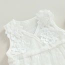 0-18M Toddler Infant Baby Girls Romper Sleeveless V Neck Flower Heart Tulle Patchwork Infant Bodysuit Jumpsuit Summer Clothes