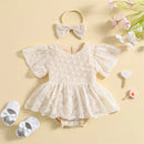 Newborn Baby Girls Summer Rompers Dress Princess Infant Girl Lace Embroidery Elegant Short Sleeve Jumpsuits Tulle Dress Headwear
