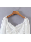 Woman Sweet Cute Jacquard Lace-up Tube Top Short Blouse Summer Long Sleeve Backless Crop Top Shirt