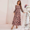 Dress Sen Style Women Dress U-Neck High Waist Mesh Long Sleeve Print Evening Dress Bridesmaid Wedding