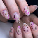 Press on Nails Stars Gold Press on Nails Leaf Design Flower Nails Gradient Full Cover Nail Tips Wearable Stick-on Nails