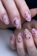 Press on Nails Stars Gold Press on Nails Leaf Design Flower Nails Gradient Full Cover Nail Tips Wearable Stick-on Nails