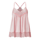 A light pink lace and mesh camisole nightgown with thin adjustable straps, a scalloped lace neckline, and a matching lace hem, shown against a plain white background, Obroi