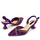Women's Pumps purple Gold Shoes and Bag Set Italian Design