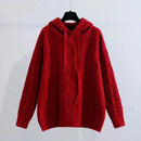 Hooded Twists Acrylic Knitted Casual Solid Loose Women's Sweater Pullover Sweaters Autumn Winter
