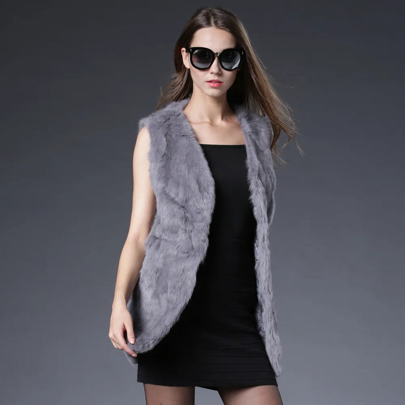 Real Fur Vest Long Natural Jacket For Women Luxury Leather Autumn Winter Spring Outwear Fur Clothing