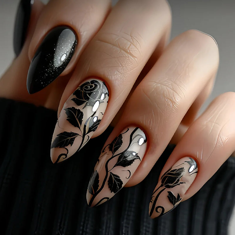 24pcs Red Press on Nails Art Shiny Nails Tips Simple Almond Fake Nail Wearable Full Cover Nail