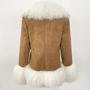 Autumn Winter Women Coat Real Natural Fur Turn-down Collar Jacket Thick Warm Casual Overwear