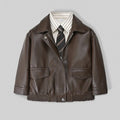 Boys Autumn Leather Jacket Autumn Children's Lapel Handsome Leather Coats