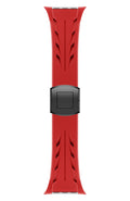 Red watch strap with a black buckle on a white background, Obroi