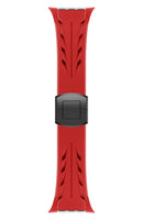 Red watch strap with a black buckle on a white background, Obroi