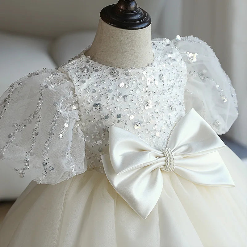 Spring Girls Princess Dress Toddler Baby Girls Baptism Christening Gown Party Wedding Princess White Tulle