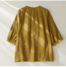 Summer Solid  Linen Brief Blouse Shirt Button Elegant Ladies Women Casual Loose Tops