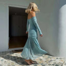 Summer Temperament One Shoulder Strapless Long Skirt Backless Pleated Slim Fit Dress for Women Women