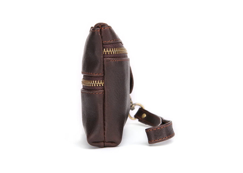 Genuine Leather Men Key Wallet Zipper Pouch Holder