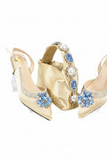 Shinning Crystal Mid Heel Gold Newest Shoes and Bag Set