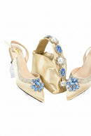 Shinning Crystal Mid Heel Gold Newest Shoes and Bag Set