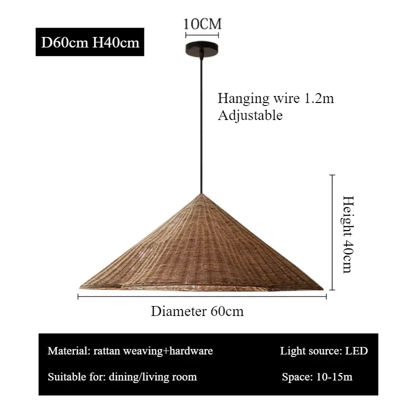 Simple Retro Rattan Pendant Light Nordic Designer Hanging Chandelier Table Bedroom Lighting Lamp
