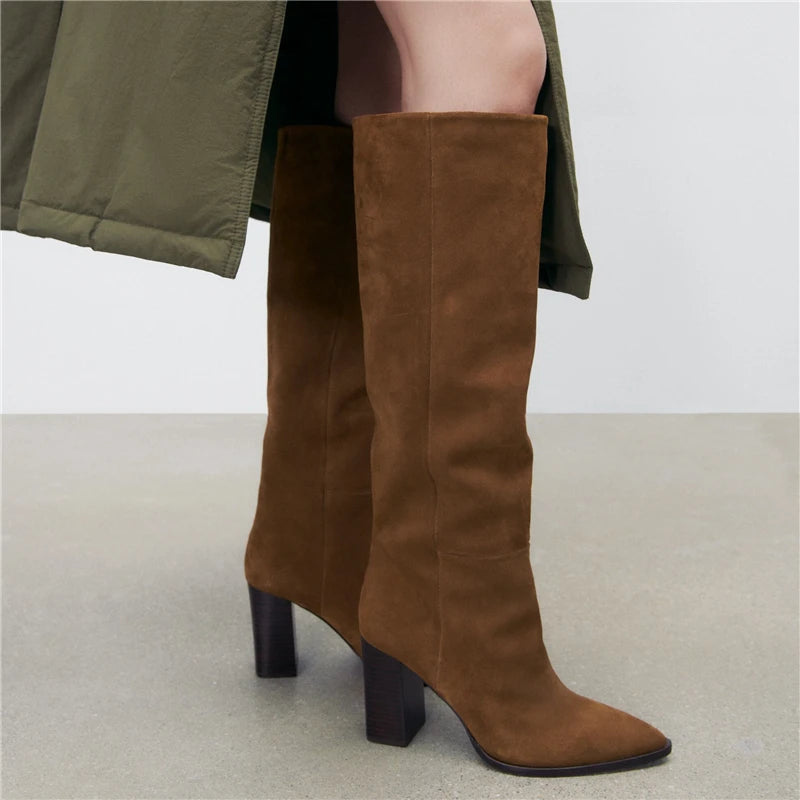 Leather Knee High Boots Women High Heels Women's Autumn Winter Boots Ladies Shoes