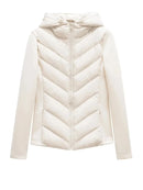 Autumn Winter Women's Elegant Patchwork Hooded Air Cotton Jackets Lady Slim Fit Parkas Coats