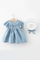 Summer Newborn Baby Girls 2-Piece Set Style Cute Bow Floral Cotton Dress with Sun Hat