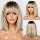 Ombre Golden Brown Human Hairs for Women Natural Daily Straight 12inch Short Human Hair Wigs