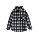 Plaid Hooded Shirt Jacket Mid-Length Relaxed Fit Casual Outerwear for Spring/Autumn