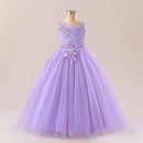 Girls flower sequins sleeveless embroidery children embroidered bow tulle long dress