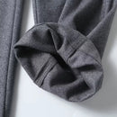 Women Grey Wool Blend Flannel Straight Pants Vintage Elastic High Waist Office Ladies Casual Trousers