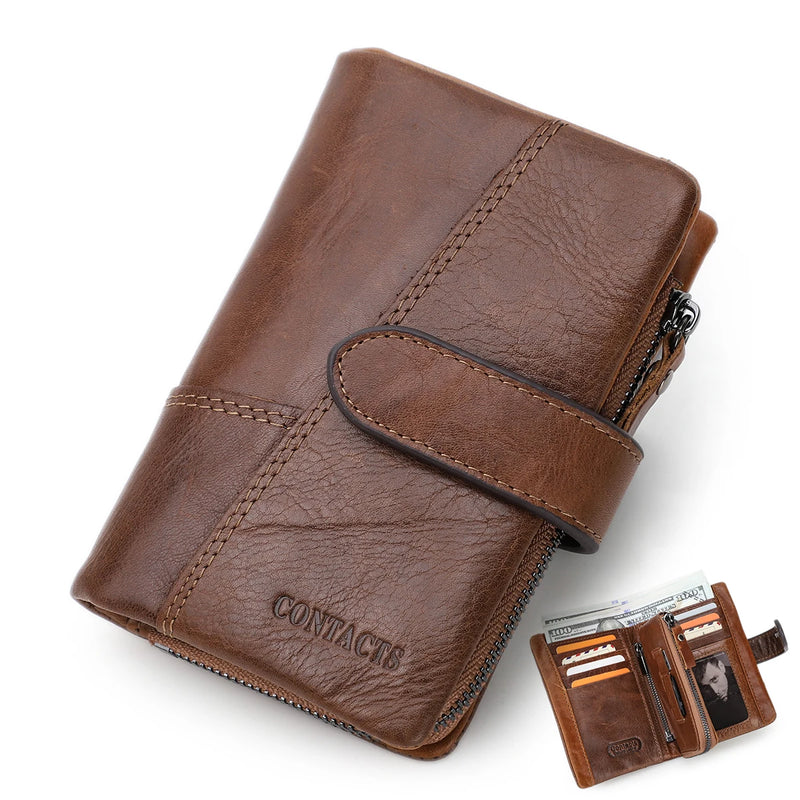 Genuine Leather Men Short Wallets Hasp Purse Retro Male Mini Wallets